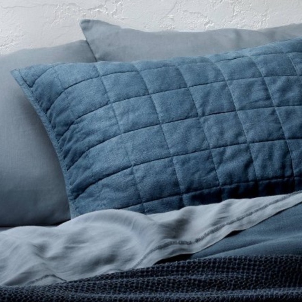NEW Casaluna Dark Mineral Blue Heavyweight Linen Blend Quilt Pillow Sham